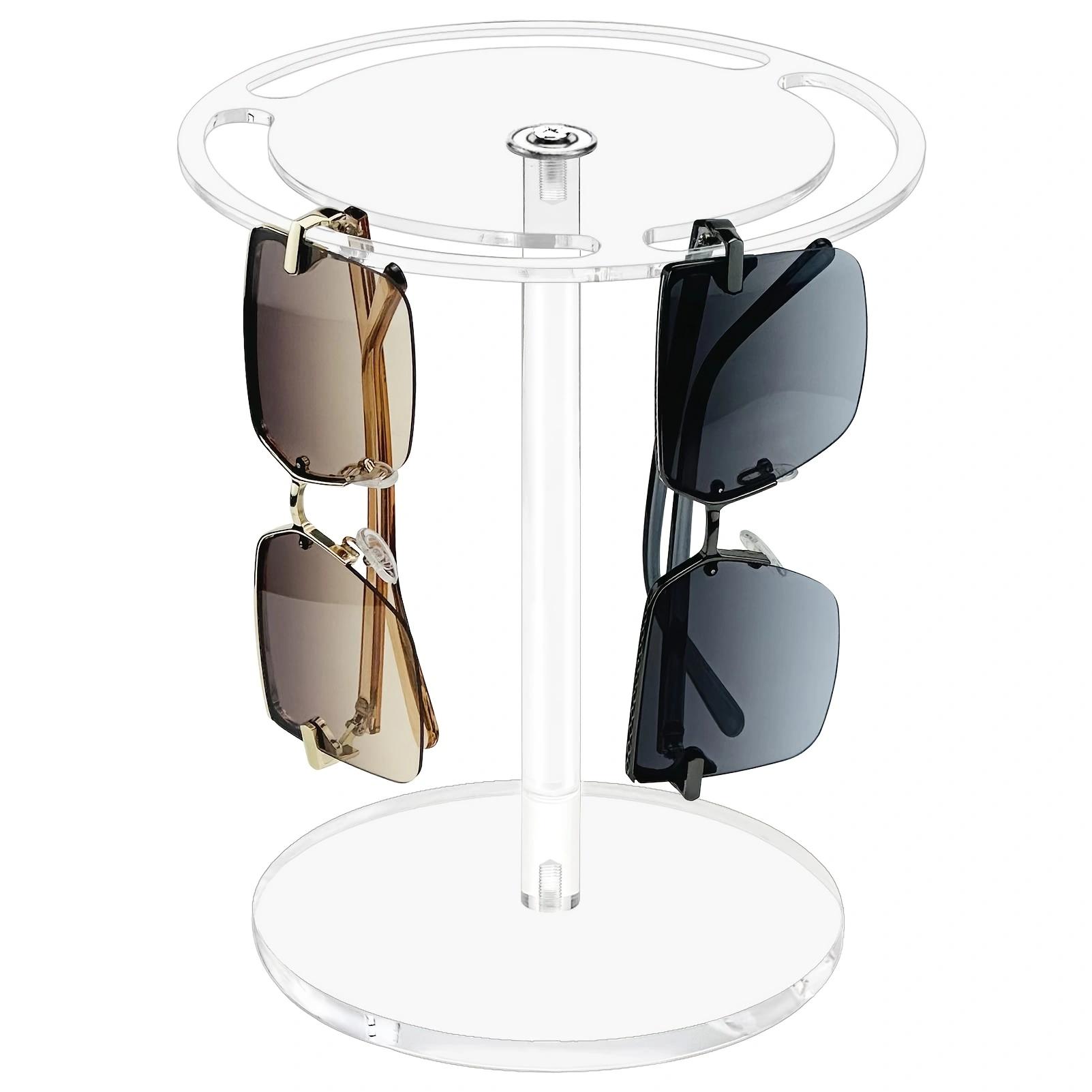 ADISEN Sunglasses Rotating Eyeglasses Sunglasses Holder Stand , Eyeglasses Display Rack,Eyewear room Tabletop Glasses Storage Organizer Acrylic, Round,for Office Desk Bedroom，6.89×6.89×1.38 inch，Acrylic Tabletop Organizer