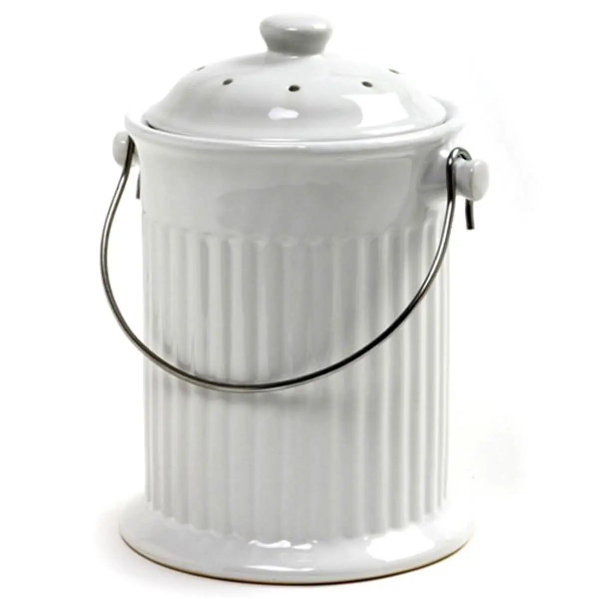 212 MAIN 3.8L Ceramic Compost Crock - Stainless Filter-Equipped Kitchen Trash Can, Home Trash Can, Composting Bin, Essential Household Item for Camping Kitchen Use, Household Items, Trash Can Kitchen