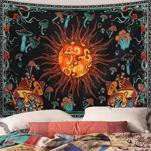 Mandala Sun & Mushroom Pattern Wall Tapestry,  Modern Artwork Decorative Hanging Blanket, Wall Decor for Living Room Bedroom, Home Decorations Design Multicolor
