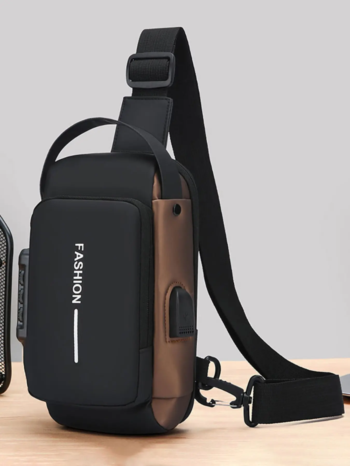 Anti-Theft Backpack with USB Port, Waterproof Crossbody Design, Unisex Security Storage Bag, Password Lock, Portable Chest Bag, Casual Crossbody Bags, Travel Chest Bag