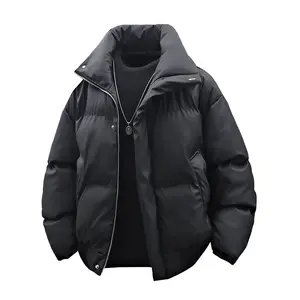 Men's Black Oversized High Collar Puffer Jacket, Streetwear Warm Winter Outerwear