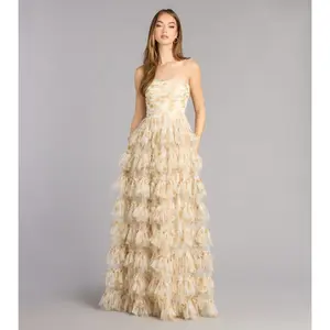 Madisyn Floral Lace-Up Ruffle Ball Gown