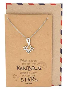 Quan Jewelry Infinity Rainbow and Star Necklace, Handmade Hope Celestial Jewelry with Inspirational Quote on Greeting Card, Silver Tone Adjustable 16" to 18" - 100% Handcrafted (Limited)