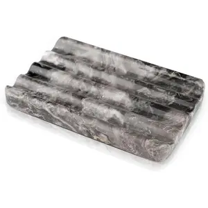 Marble Soap Dish, Bar Soap Holder Shower, Brown Soaps Saver with Water Ripple Design, Easy Cleaning Stone Sponge Holder for Kitchen SinkBathroom, Executive  Stone Soap Tray