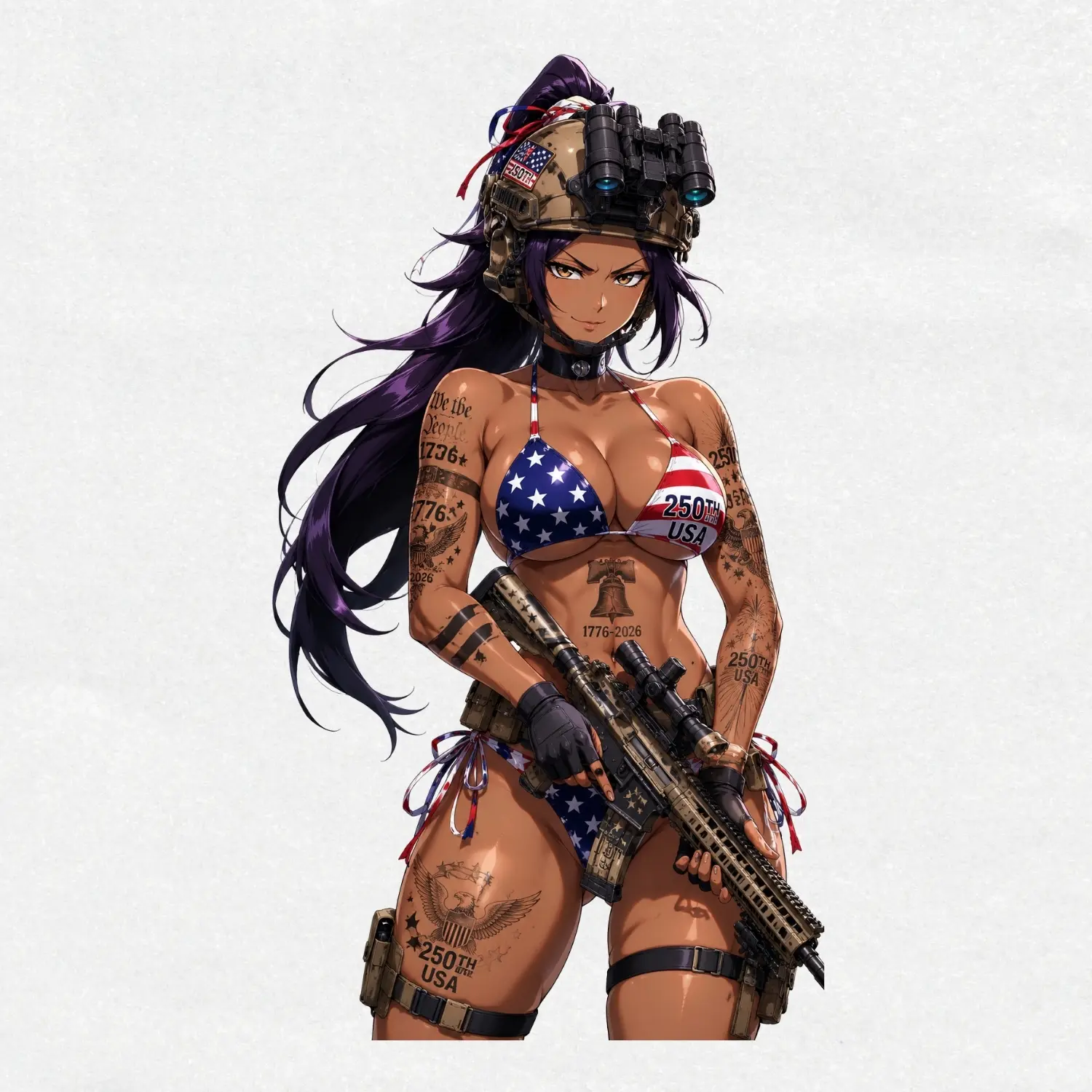 Yoruichi Shihouin USA 250th Anniversary Vinyl Sticker, Patriotic Anime Girl Decal, 4th of July Waterproof Sticker, Tactical Bikini, USA 1776-2026