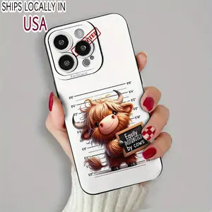Beautiful Highland Cow Shockproof Mobile Phone Case with Lens Protection, TPU Black Mobile Phone Accessories, Compatible with iPhone 11/12/13/14/15/16/Pro Max or Plus Series, Perfect as a Gift