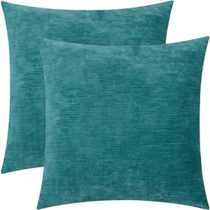 Teal Decorative Throw Pillow Covers Set 20x20 Inch for Couch Sofa Living Room Bed, Chenille Soft Comfy Solid Square Throw Pillows Case Cushion Cover Pack of 2