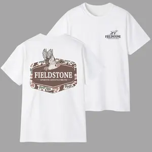 Fieldstone Flying Bird T-shirt – Duck Hunting Shirt, Camouflage Badge Graphic Tee, Sporting Lifestyle Shirt for Men, Cotton Casual Top, Unisex Streetwear Top, Men's Shirts Streetwear