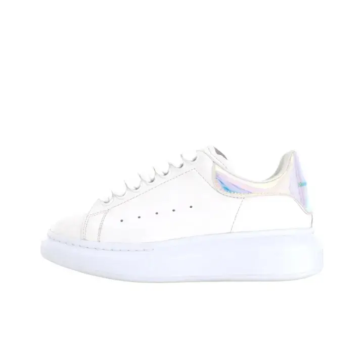 Unisex Casual Platform Sneakers White Upper Holographic Iridescent Heel, Come with Original Shoe Box | All Day Comfort, Long Walk Support, Shock Absorbing Sole, Trendy Fashion Footwear for Streetwear