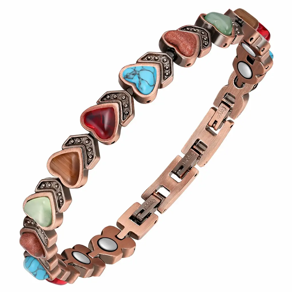 Women's Gemstone Copper Bangle, 7.9 inches Adjustable Magnetic Jewelry Bracelet, Ideal Anniversary Gift for Her, Pure Copper, Dimensions, Bracelets For Women