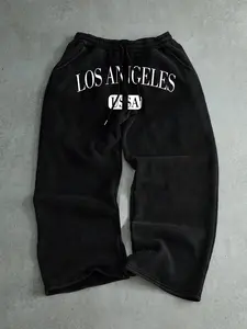 Los Angeles Print Casual Pants, Elastic Waistband, Straight Leg Fit, Fitted, Soft Knit Fabric, Ideal for Street Style Lovers