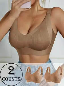 Women's Wireless Bra Set, Comfortable Seamless Design, Adjustable Medium Support, Casual Fitted Style, All Seasons Wear