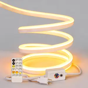 BEATINEON  Warm White LED Neon Rope Light, 16.4FT White Flexible Strip Lights, Cuttable Dimmable Linkable Waterproof DIY Neon Signs for Bedroom Kitchen Home RVs Decor with Remote and Power Adapter