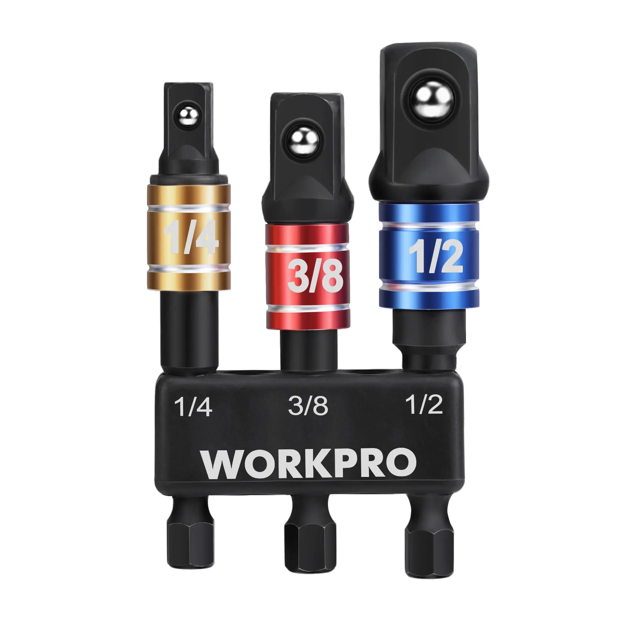 WORKPRO Impact Grade Socket Adapter Set, 1/4", 3/8", & 1/2" Drive, Extension Driver Bit With Holder, for Power Drill to High Torque Impact Wrench