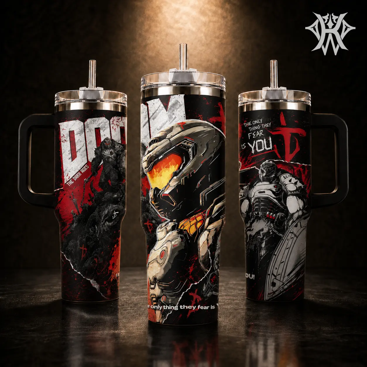 DOOM The Dark Ages Doom Slayer 40oz Tumbler with Handle 20oz Skinny Mug, The Only Thing They Fear Is You Merch, Insulated Stainless Steel Travel Cup, Gaming Gift for Him Men Fans, Leak-proof with Straw