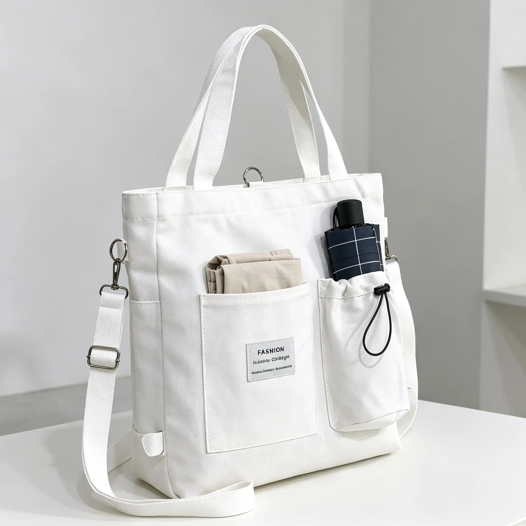 Women 3-in-1 Convertible Canvas Tote Backpack, Harajuku College Style School Shoulder Bag with Side Drawstring Pocket, Casual Multi-Pocket Handbag Bookbag, Large Capacity Daypack for Students Daily Commute Travel Outings
