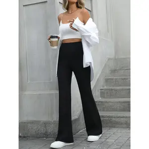 High Waist Flare Leg Pants, Casual Forbidden Pants For Spring & Summer, Women's Clothing