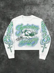 Men's Loose-Fit Letter Print Crew Neck Sweatshirt, Cross Angel Graphic Pullover, Street Style Knitted Sportswear, Fall & Winter Fashion