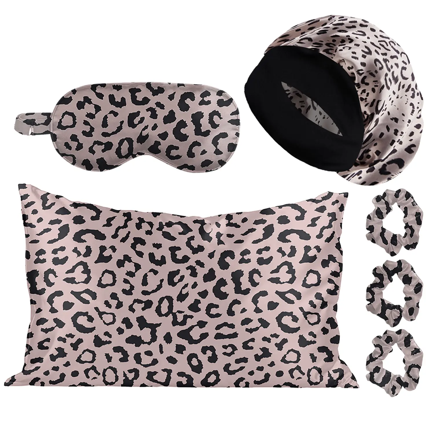 Silky Satin Sleep Set with Head Scarf – Comfortable 5-Piece Set for Peaceful Sleep, Hair Protection, and Skincare Lightweight Mask