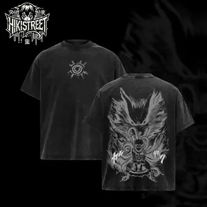 [HIKISTREET] Naruto x Kurama - Naruto Anime Double Printed Vintage Washed Unisex Oversize Anime Manga Washed Heavyweight Cotton T-shirt, t-shirt anime gift