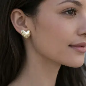 Elegant Gold Heart Stud Earrings for Women - Stylish and Durable Jewelry Accessory