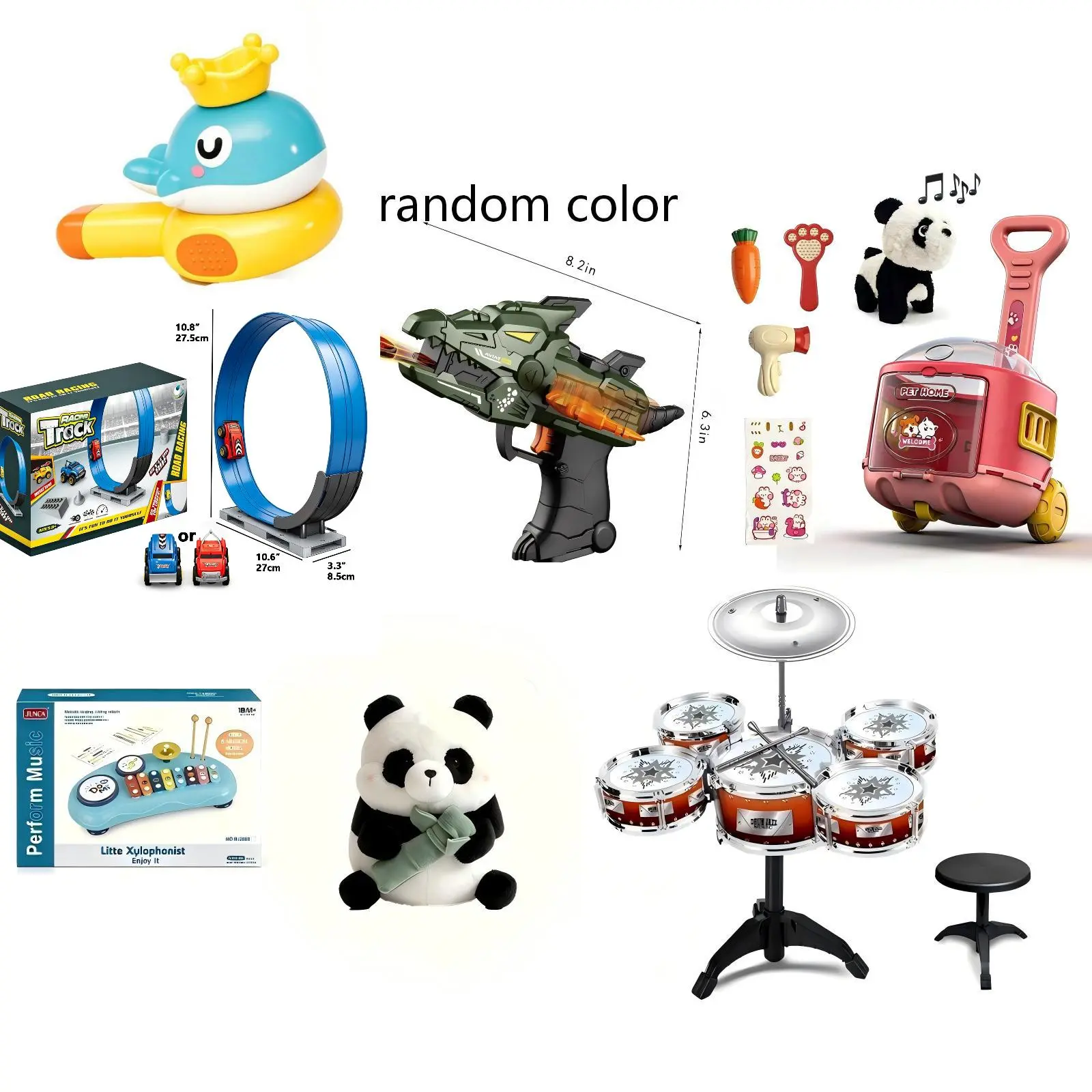 6pcs Multi Baby Musical Toys, Including Drum, Racing Track Toy,Music Plush Panda Toy,Foam Dart Blaster& Music Bell, Interactive Early Educational Sound Toys for Toddlers, Perfect for Boys & Girls Birthday Gifts, Sensory Play & Developmental Learning
