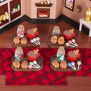 Christmas Dollhouse Decoration Set 8pcs Miniature Candy Gingerbread Man Model & Snowman Elk Sleigh Cedar Tree Accessories for Dollhouse Staircases