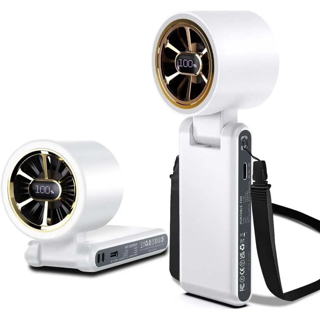 Multifunctional Rechargeable Portable Cordless Handheld Pocket Fan with Ambient Light - 4-in-1, 5000mAh Lithium Battery, Up to 22H Runtime, Desktop-Waist Clip-Neck Modes (White), Multifunctional Fan, Rechargeable Wireless Mini Portable Fans, Built-In Ligh
