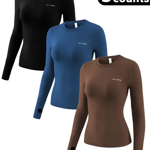 Women's Running Training Gym Workout Long Sleeve T-Shirt, Thumb Hole Yoga Tight Sport Top, Slim Fit High Stretch Quick Dry Yoga Wear, Sporty Top