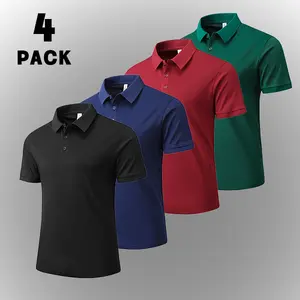 Men’s Summer 4-Pack Classic Solid Color Polo Shirts – Moisture-wicking, stretchy fabric, ideal for golf, tennis, and everyday activities