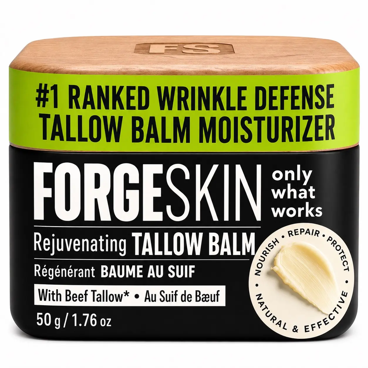 FORGE SKIN Wrinkle Defense & Natural Anti-Aging Beef Tallow Moisturizer for Men - Face Balm Skincare Cream for Dry Rough Skin Tallow-Based Mens Face Lotion for Hydration Firmness Wrinkle Repair & Glow Honey Jojoba Hydrating Smooth Skin Nourishing Moisture