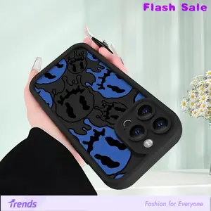 Protect Your Phone Soft Phone Case with Blue Black Smiling Face Pattern UV Printing Matte Phone Cover 360 Degree Full Protection for iPhone 11 12 13 14 15 16 Pro Max X  Plus SE Mini for Smartphone Gift Protective Protector Casing Cellphone