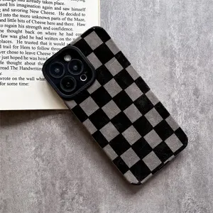 Retro And Trendy Vibe Checkerboard Case Made of TPU And Leather Shockproof the touch is as delicate and skin friendly as velvet suitable for iPhone 17 Pro Max Phone Case 17 Air 16E 16 Plus 15 Pro Max 14 13 12 11 X XS Max