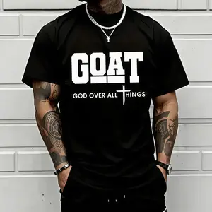 GOAT (“God Over All”) graphic T-shirt for men, 100% pure cotton, loose street-style short sleeves—trendy Christian casual top, best-selling faith urban fashion style., Shortsleeve, Menswear, Tshirt, Round Neck Crewneck Womenswear Streetwear Tee