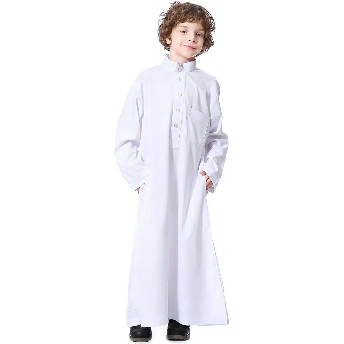 Arabic Muslim Long Sleeve Kaftan Crew Robe with Zipper for Boy/Embroidery/Stripe Print