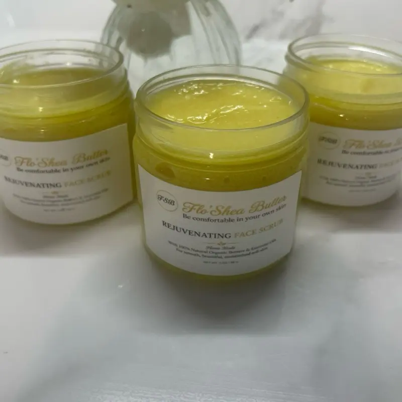 Flo’Shea Butter Rejuvenating Face Scrub Facial Organic Skincare Sugar Clear Daily Gentle Turmeric