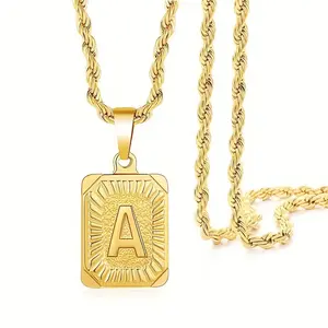 Unisex 18 Real Gold-Plated Cuban Link Figaro Chain Necklace with 26-Letter Square Initial Charm, Red Teddy Accent, Rapper-Inspired All-Match Everyday Costume Jewelry, Ideal Gift for Teens