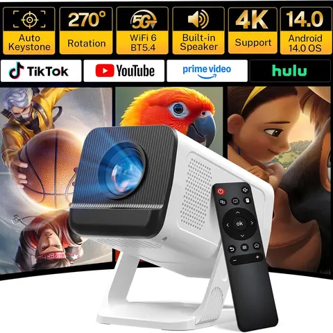 [2026 Upgraded] X1 Projector 300ANSI Android 14.0 Dual WiFi6 8K 4K Decode Auto Keystone Correction Wireless BT5.4 130"Screen 1280*720P Built-in Speaker  180° Rotatable Mini Portable Home Cinema Outdoor Audio Summervibes Gift, Portable Movie Projector, Vid