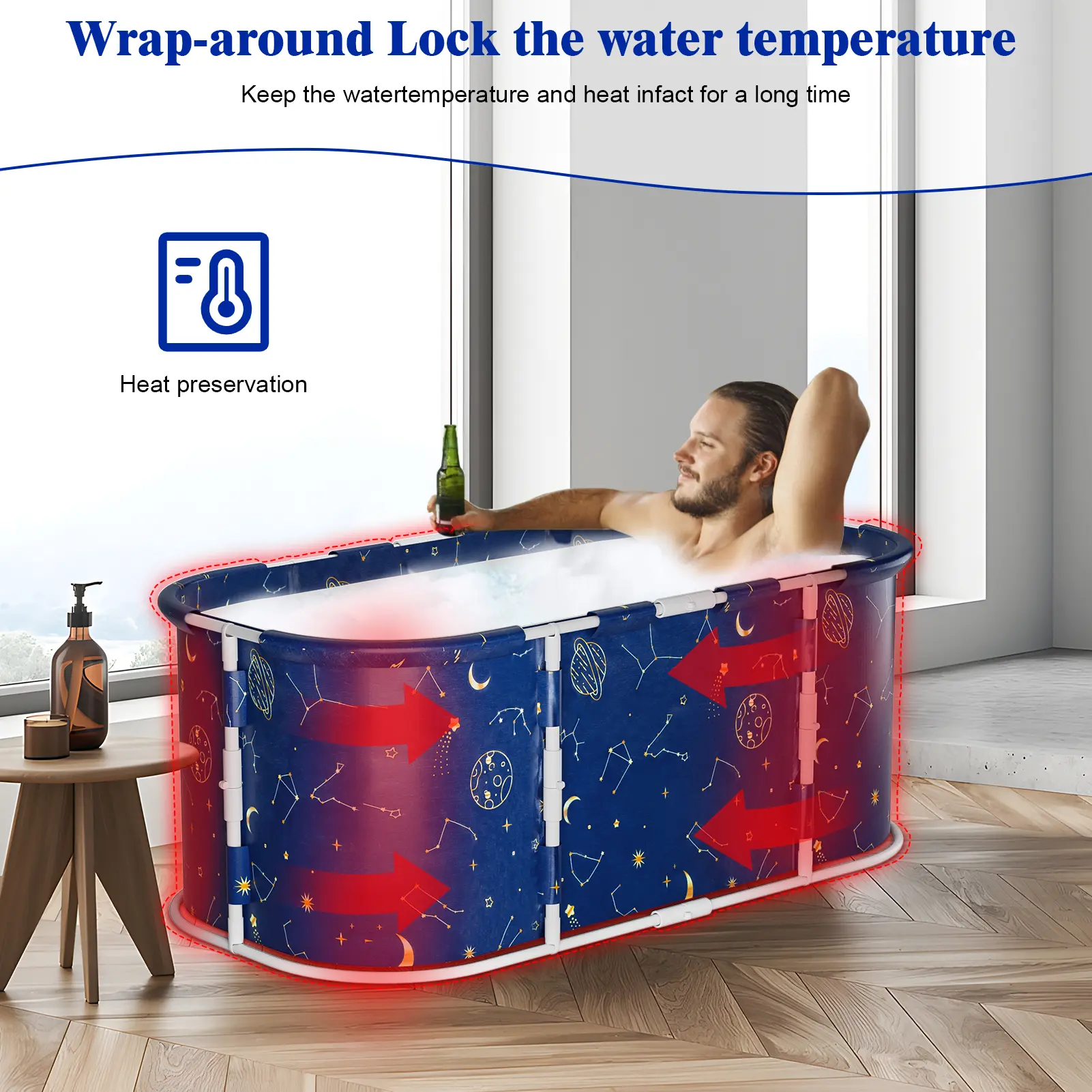 47" Folding Tub, Portable Foldable Bathtub for Adults, Soaking Bathtub for Hot Bath and Ice Bath, Freestanding Surround Collapsible Bathtub