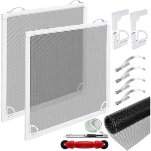 2 Packs 48inX48in Fiberglass Window Screen Frame Replacement Kit with Full Set of Tools, Suitable for Window Framed Mesh Replacement, Ideal for Home and Patio