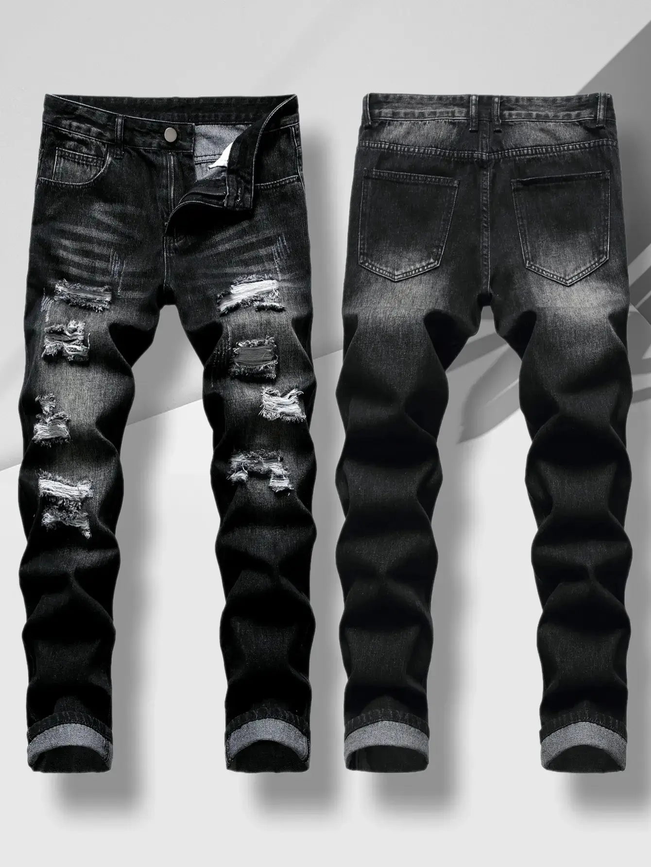 Men's Light Blue Ripped Stretch Denim Shorts Distressed Frayed Slim Summer Streetwear 2026