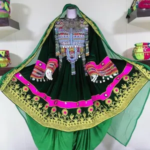 green bridal Afghani outfit Wedding Dress V007