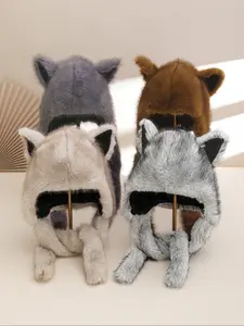 Autumn Winter Outdoor Warm Thick Faux Fur Ear Warmer Hat, Cute Fox Ears Long Braid Cap with Detachable Scarf, Women's Fashion Accessory