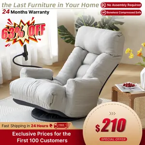 Adjustable Greay Swivel Lounge Chair with 360-Degree Rotating Seat and Headrest Support, Leisure Chair Deck Chair - Game Chair for Living Room