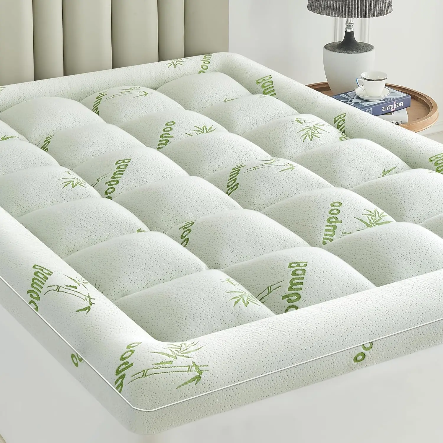 Mattress Topper– Plush Pillow Top Mattress Pad for Back Pain Relief, with Bamboo Viscose Air Layer, 1000 GSM Fill, Deep Pocket Fits 8–21 Inch