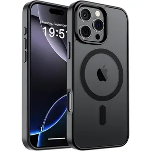 Magnetic for iPhone 16 Pro case (compatible with MagSafe) (military grade drop protection) slim translucent matte shockproof with anti-fingerprint phone case, Black Wireless Smartphone