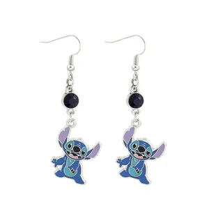 Disney Stitch Couple Earrings with Blue Gemstones Cute and Fun Design for Fans of Stitch Jewelry