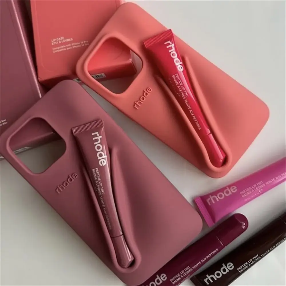 Rhode Soft Silicone Phone Case with Built-In Cosmetic Holder – Compatible with iPhone 11–17 Pro Max