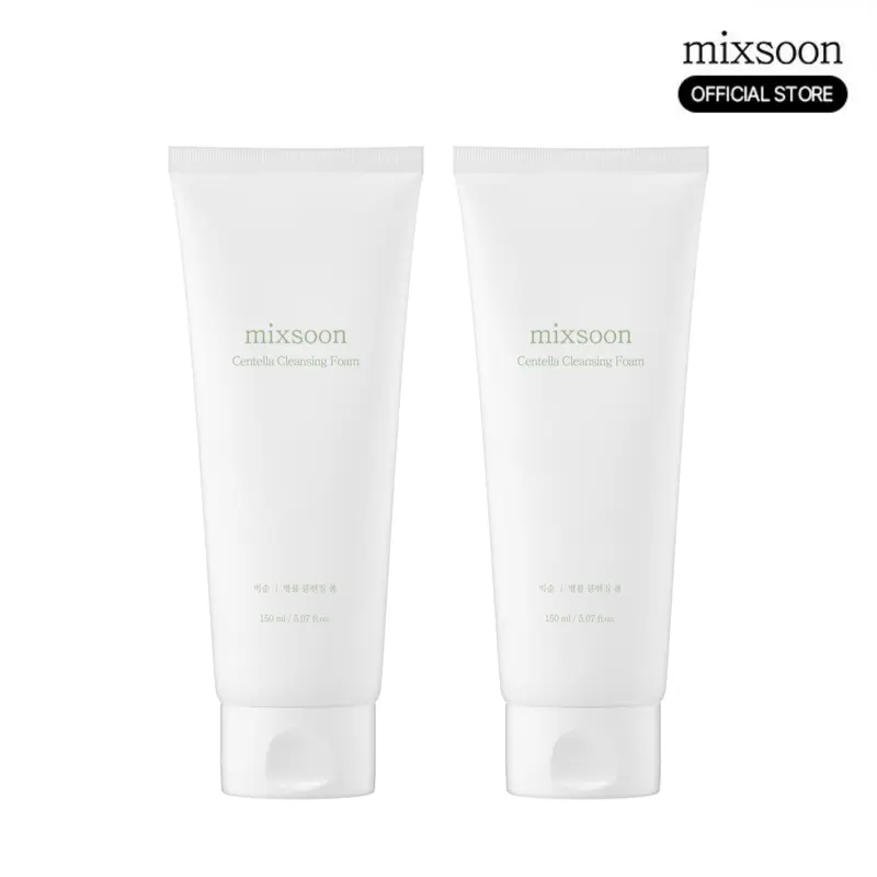 [mixsoon Official] Centella Cleansing Foam Duo (5.07 fl.oz/150ml x 2) - Mild, Low pH Moisturizing Cleanser for Glass Skin