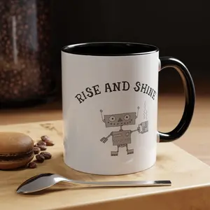 Sturdy Reusable Glossy Ceramic Rise and Shine Robot Drinking Cup - 11oz, 15oz Kitchenware Drinkware Mug